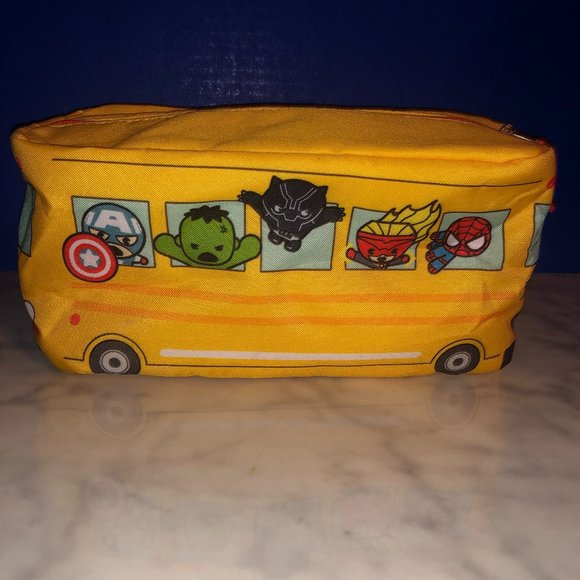 Marvel Avengers Superhero Case Yellow School Bus Zippered Bag Back to School Bag - Picture 1 of 7